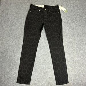 HM Womens Skinny Fit Stretch Jeans Black Leopard Animal Print Size 29/30 NWT